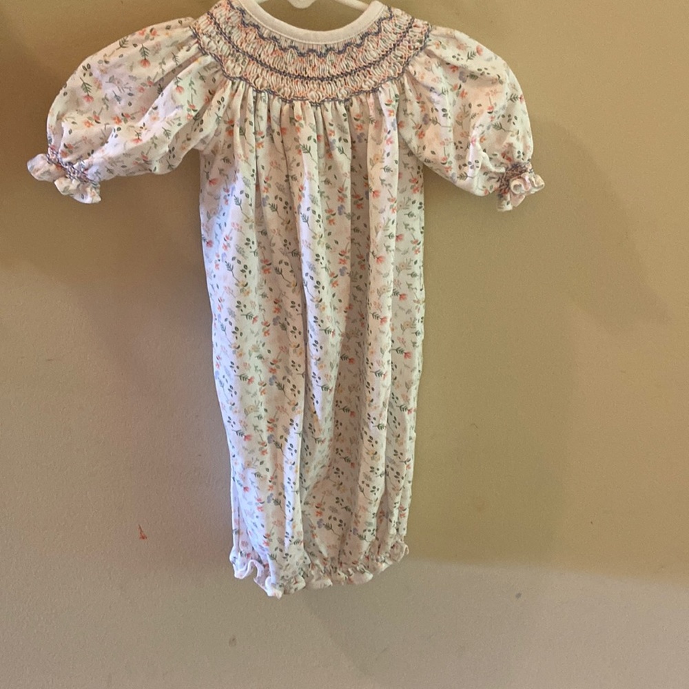 Baby bliss smocked Pima cotton 0-3 month gown